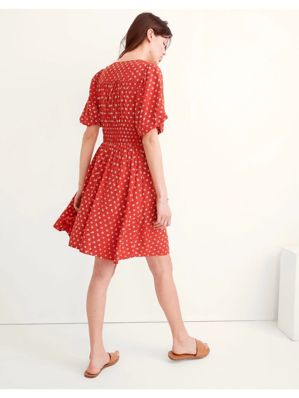 Madewell Sophia Red Bandana Floral Smocked Puff Sleeve Mini Dress Size Medium - Picture 3 of 9